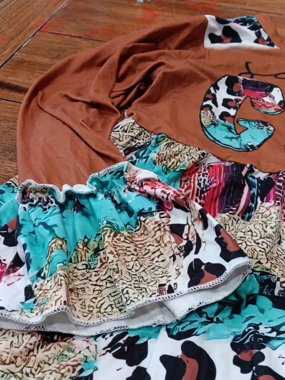Boho Leopard & Teal Patchwork Dress